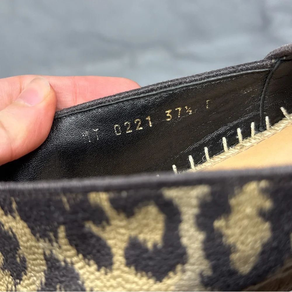 Christian Dior Granville Leopard Jacquard Logo Flat Espadrille Sandal Shoes 37.5